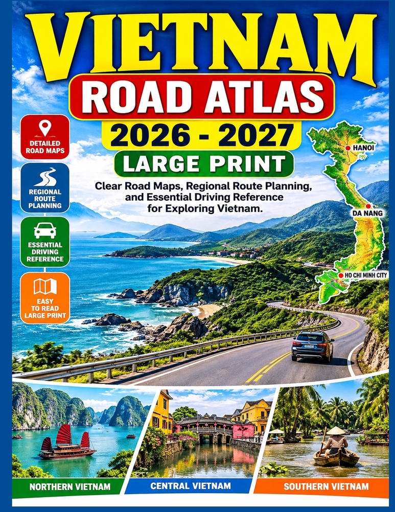 Vietnam Road Atlas 2026-2027 Large Print: Clear Road Maps, Regional Route Planning, and Essential Driving Reference for Exploring Vietnam. cover