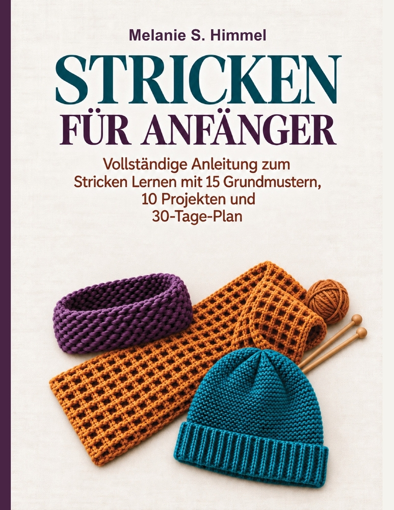 Stricken Für Anfänger: Vollständige Anleitung zum Stricken Lernen mit 15 Grundmustern, 10 Projekten und 30-Tage-Plan cover