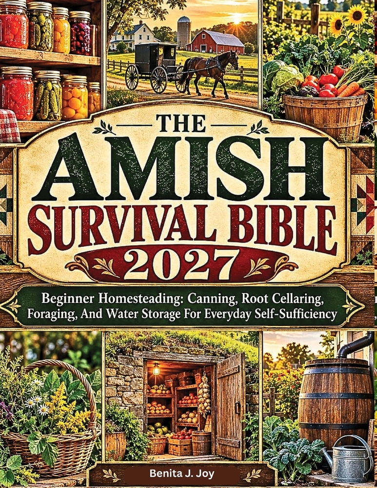 The Amish Survival Bible 2027: Beginner Homesteading: Canning, Root Cellaring, Foraging, And Water Storage For Everyday Self-Sufficiency cover