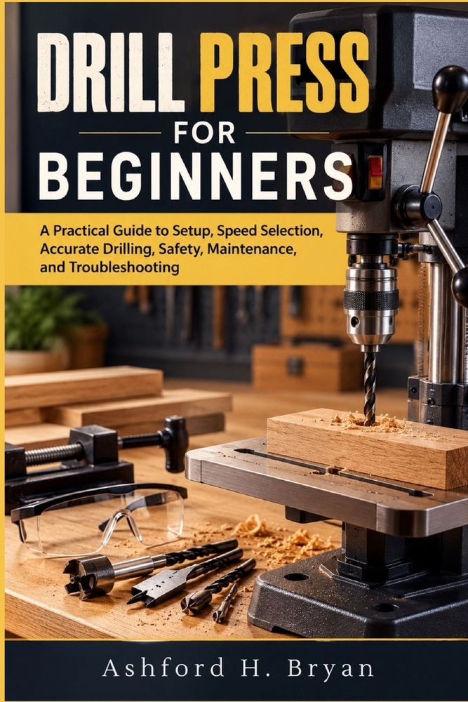 Drill Press for Beginners: A Practical Guide to Setup, Speed Selection, Accurate Drilling, Safety, Maintenance, and Troubleshooting cover