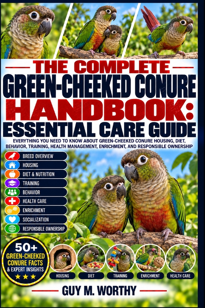 The Complete Green-Cheeked Conure Handbook: Essential Care Guide: Everything You Need to Know about Green-Cheeked Conure Housing, Diet, Behavior, Trai cover