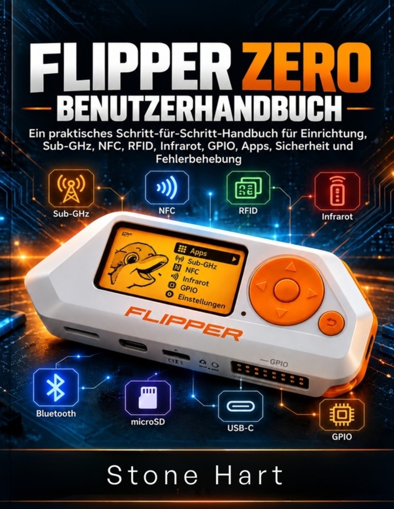 Flipper Zero Benutzerhandbuch: Ein praktisches Schritt-für-Schritt-Handbuch für Einrichtung, Sub-GHz, NFC, RFID, Infrarot, GPIO, Apps, Sicherheit und cover