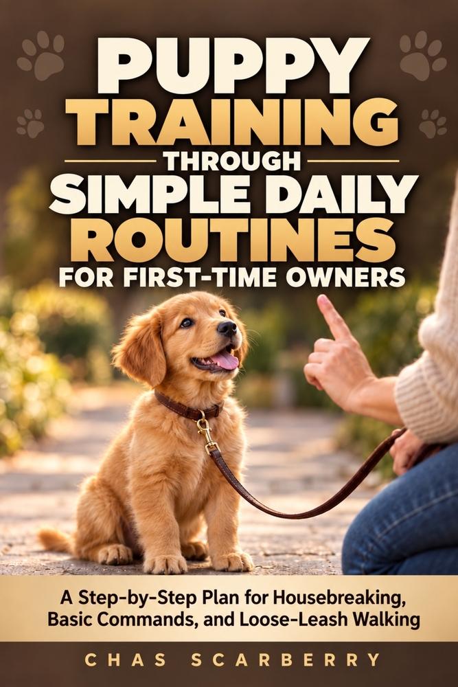 Puppy Training Through Simple Daily Routines for First-Time Owners: A Step-by-Step Plan for Housebreaking, Basic Commands, and Loose-Leash Walking cover