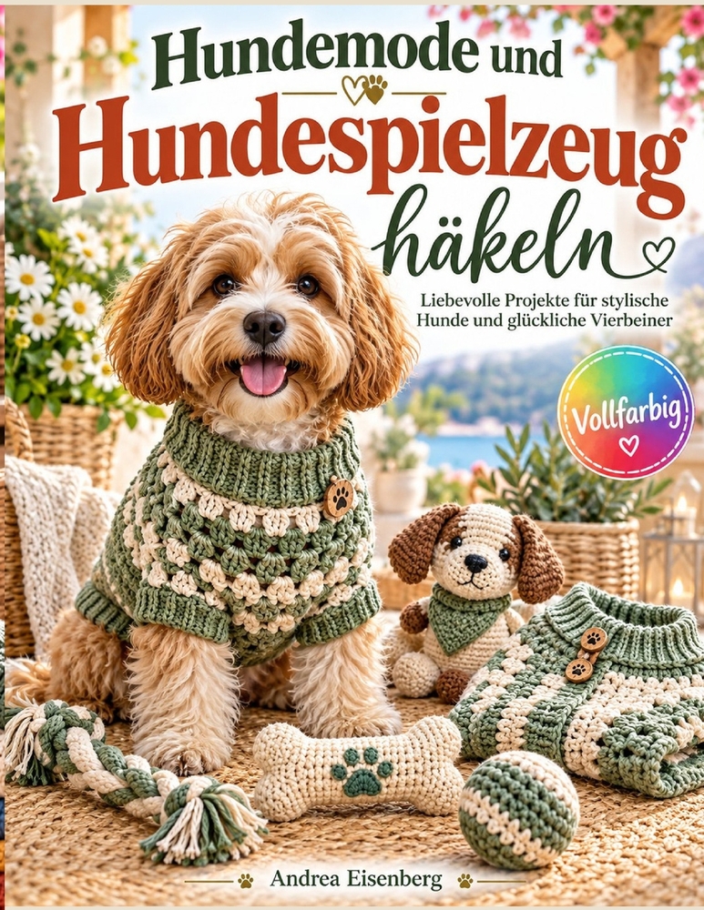 Hundemode und Hundespielzeug häkeln: Mit farbigen Schritt-für-Schritt-Bildern für Pullover, Mäntel, Bandanas, Passform, Größenanpassung, Zerr- und App cover