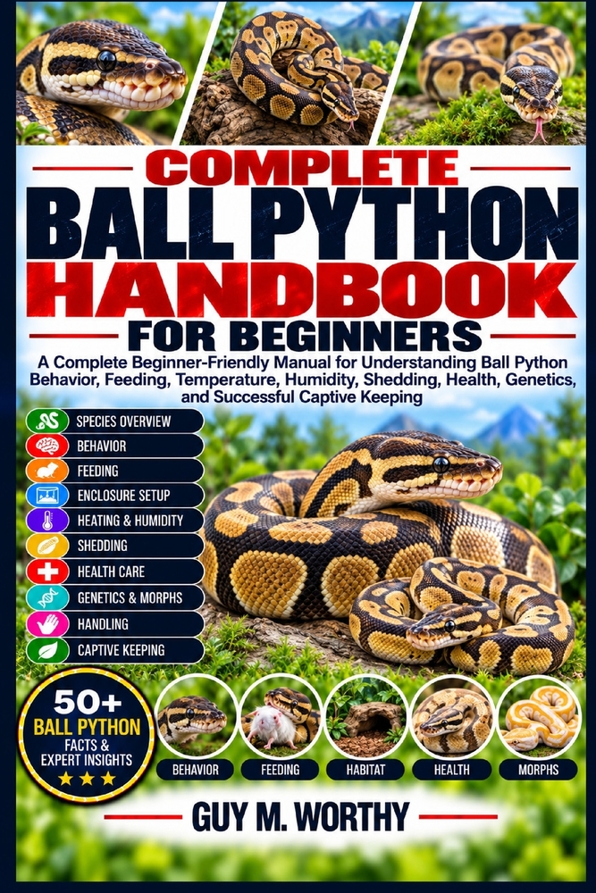 Complete Ball Python Handbook for Beginners: A Complete Beginner-Friendly Manual for Understanding Ball Python Behavior, Feeding, Temperature, Humidit cover