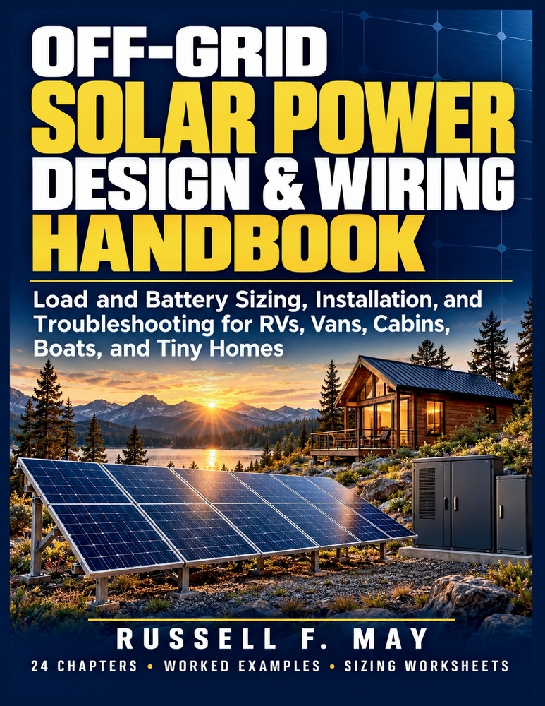 Off-Grid Solar Power Design & Wiring Handbook: Load and Battery Sizing, Installation, and Troubleshooting for RVs, Vans, Cabins, Boats, and Tiny Homes cover