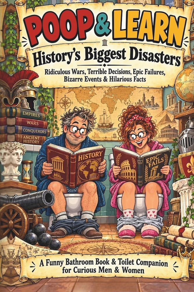 Poop & Learn - History's Biggest Disasters: Ridiculous Wars, Terrible Decisions, Epic Failures, Bizarre Events & Hilarious Facts - A Funny Bathroom Bo cover