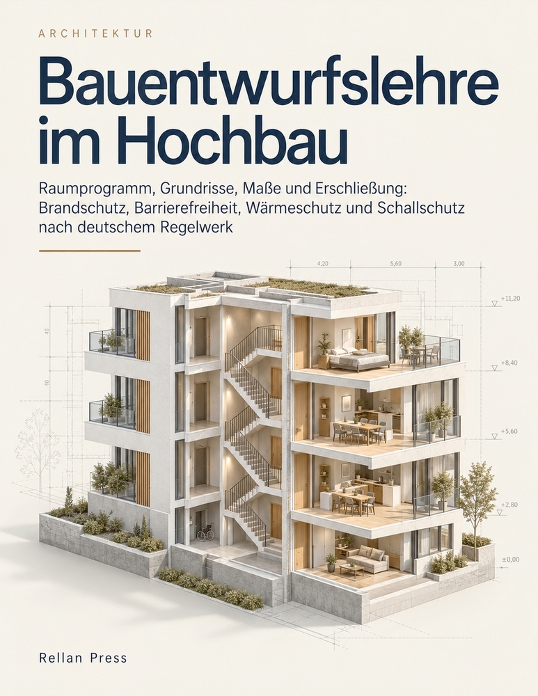 Bauentwurfslehre Im Hochbau: Raumprogramm, Grundrisse, Maße und Erschließung: Brandschutz, Barrierefreiheit, Wärmeschutz und Schallschutz nach deutsch cover