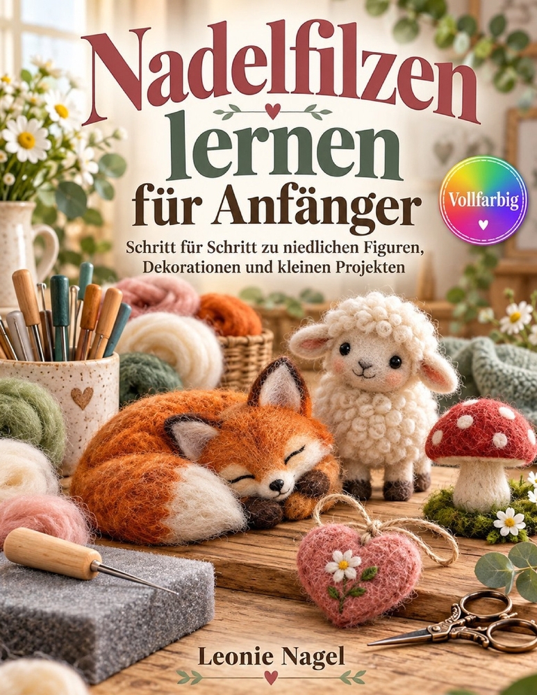 Nadelfilzen lernen für Anfänger: Mit farbigen Schritt-für-Schritt-Bildern für Filzwolle, Formaufbau, Farbverläufe, Oberflächen, feine Details und drei cover
