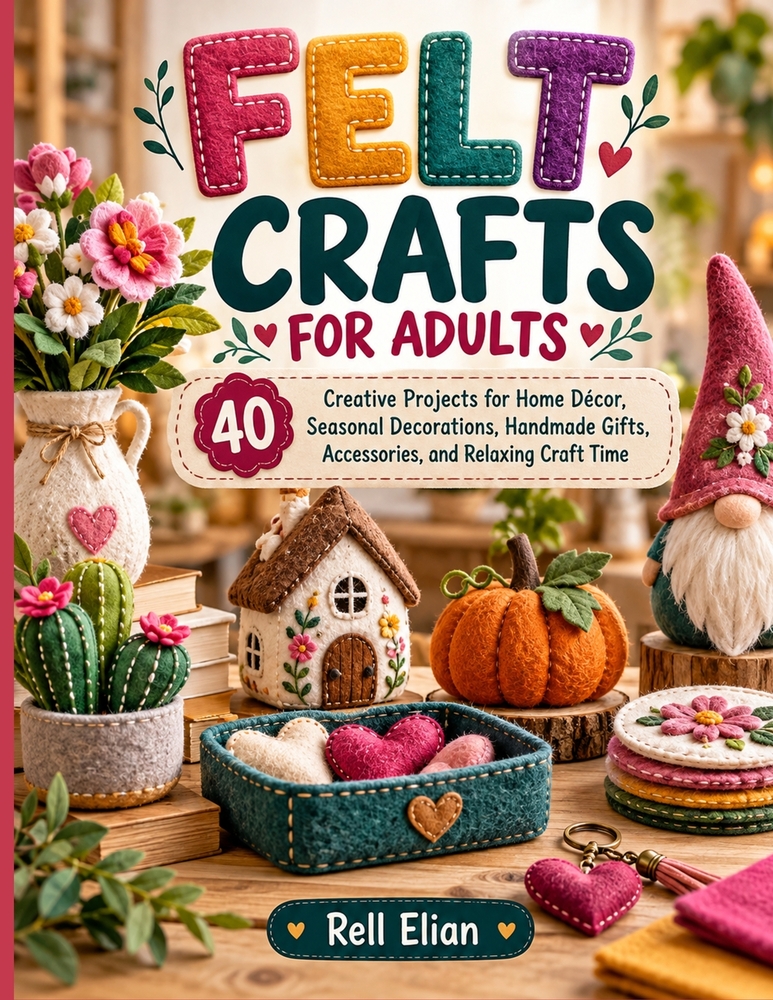 Felt Crafts for Adults: 40 Creative Projects for Home Décor, Seasonal Decorations, Handmade Gifts, Accessories, and Relaxing Craft Time cover