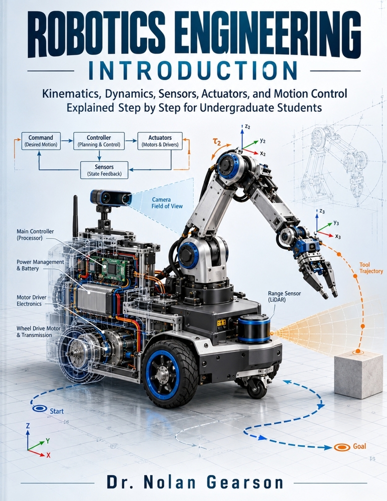Robotics Engineering Introduction: Kinematics, Dynamics, Sensors, Actuators, and Motion Control Explained Step by Step for Undergraduate Students cover
