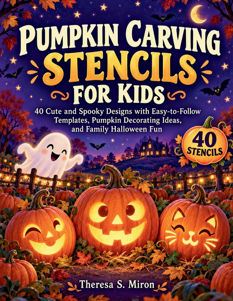 Pumpkin Carving Stencils for Kids: 40 Cute and Spooky Designs with Easy-to-Follow Templates, Pumpkin Decorating Ideas, and Family Halloween Fun cover