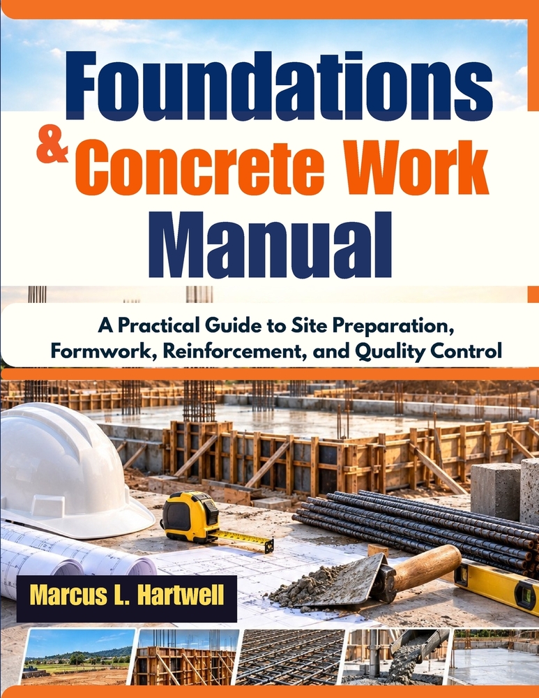 Foundations & Concrete Work Manual: A Practical Guide to Site Preparation, Formwork, Reinforcement, and Quality Control cover