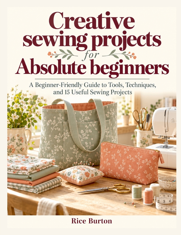 Creative sewing projects for Absolute beginners: A Beginner-Friendly Guide to Tools, Techniques, and 15 Useful Sewing Projects cover