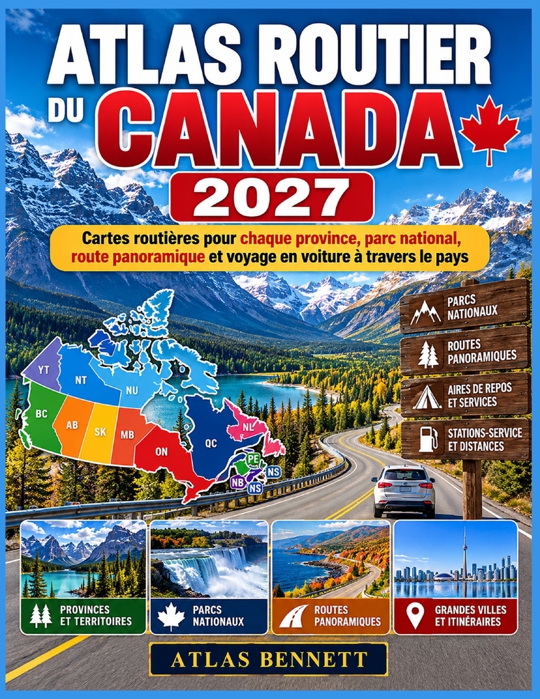 Atlas routier du Canada 2027: Cartes routières pour chaque province, parc national, route panoramique et voyage en voiture à travers le pays cover