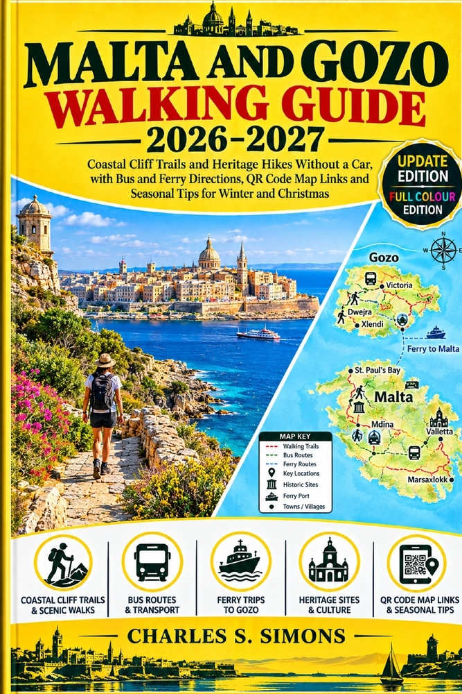 Malta and Gozo Walking Guide 2026-2027: Coastal Cliff Trails and Heritage Hikes Without a Car, with Bus and Ferry Directions, QR Code Map Links and Se cover