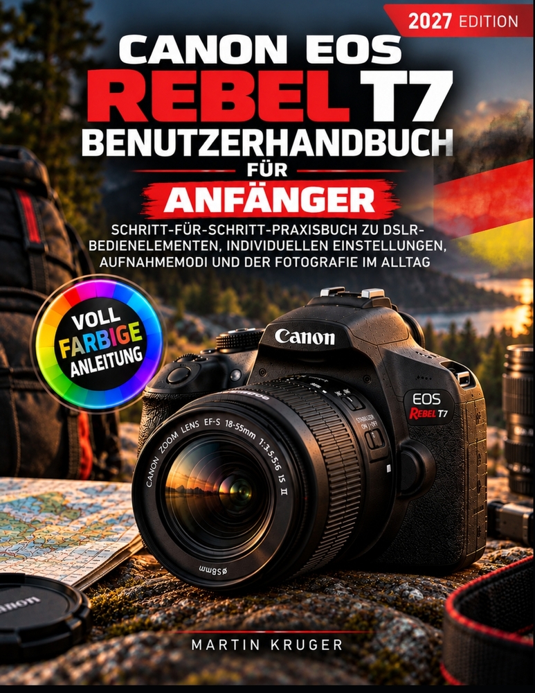 Canon EOS Rebel T7 Benutzerhandbuch für Anfänger: Schritt-für-Schritt-Praxisbuch zu DSLR-Bedienelementen, individuellen Einstellungen, Aufnahmemodi un cover