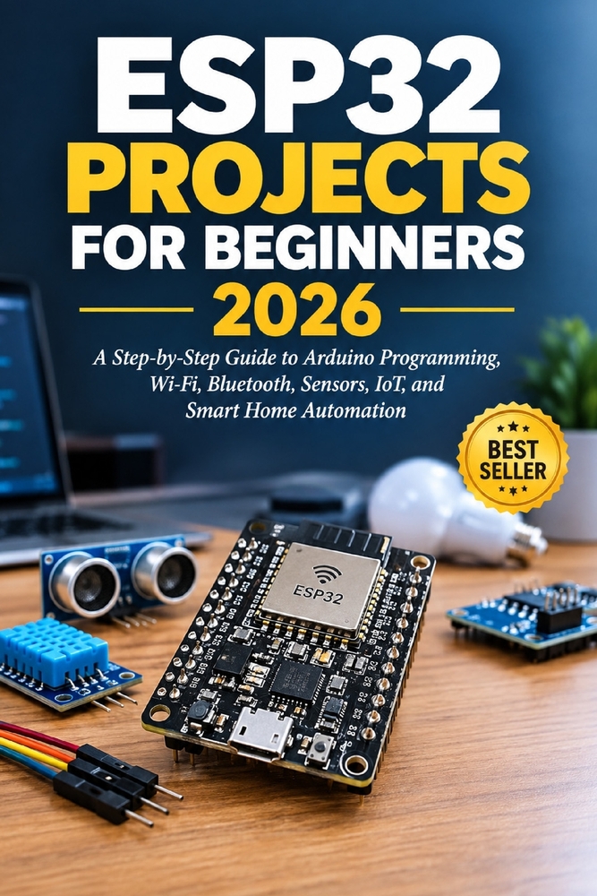 ESP32 Projects for Beginners 2026: A Step-by-Step Guide to Arduino Programming, Wi-Fi, Bluetooth, Sensors, IoT, and Smart Home Automation cover