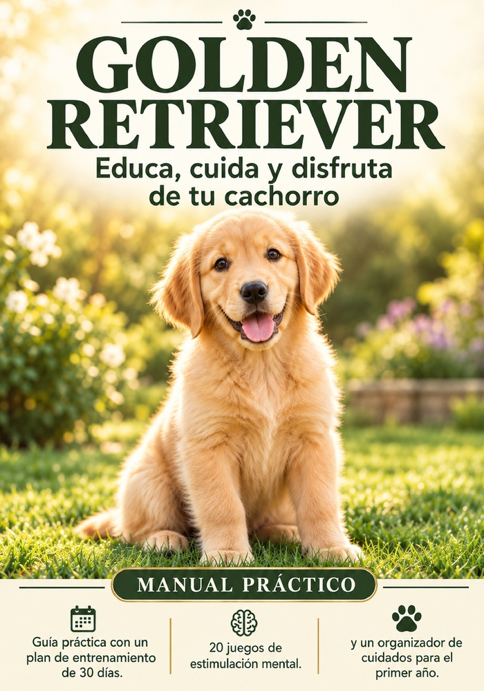Golden Retriever: Educa, Cuida y Disfruta de tu Cachorro: Guía práctica con un plan de entrenamiento de 30 días, 20 juegos de estimulación mental y un cover