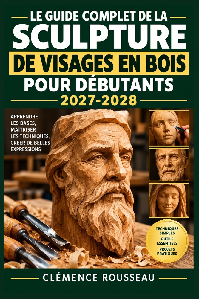 Le guide complet de la sculpture de visages en bois pour débutants 2027-2028: Apprenez à manier les gouges, tracer les proportions et façonner des por cover