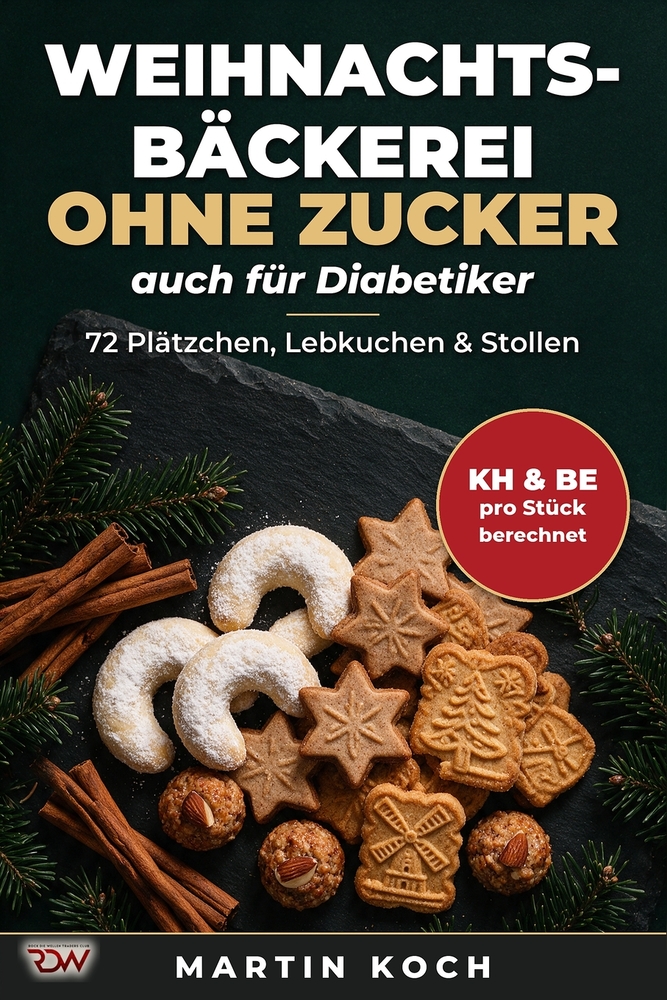 Weihnachtsbäckerei ohne Zucker: auch für Diabetiker - 72 Plätzchen, Lebkuchen & Stollen mit Kohlenhydraten und BE pro Stück cover