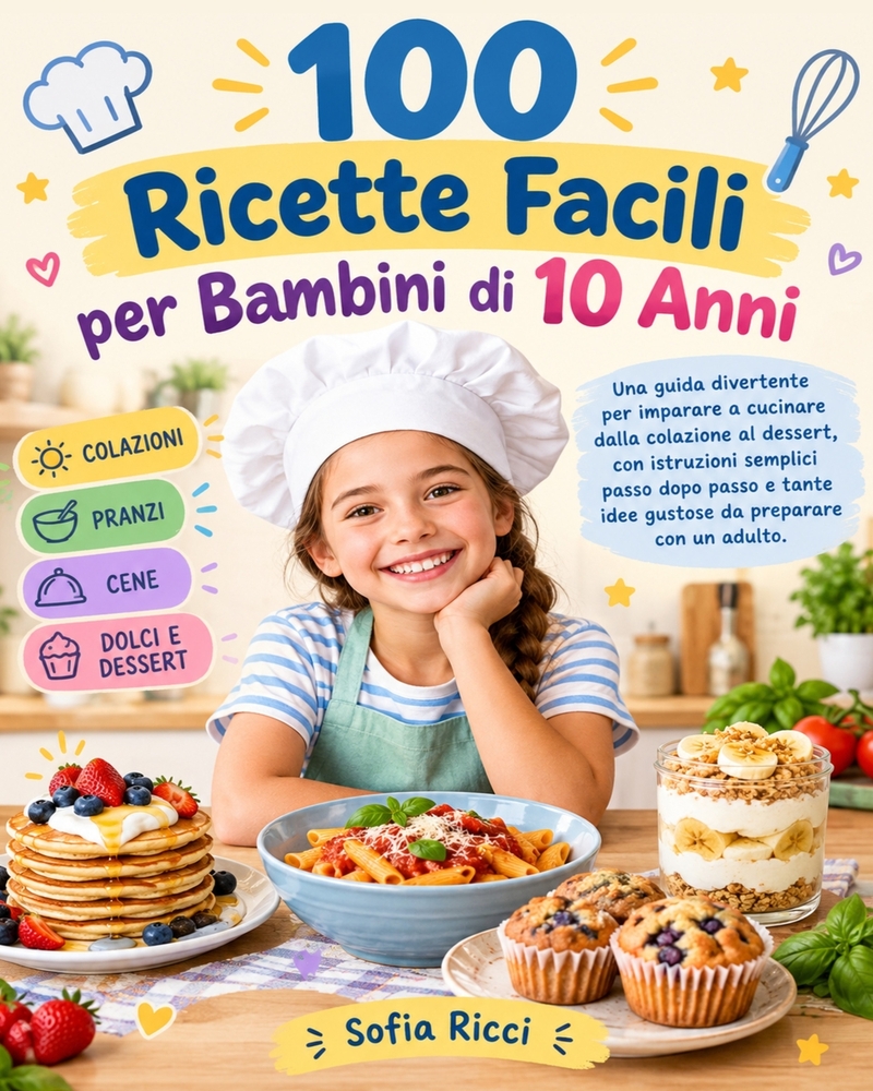 100 Ricette Facili per Bambini di 10 Anni: Una guida divertente per imparare a cucinare dalla colazione al dessert, con istruzioni semplici passo dopo cover