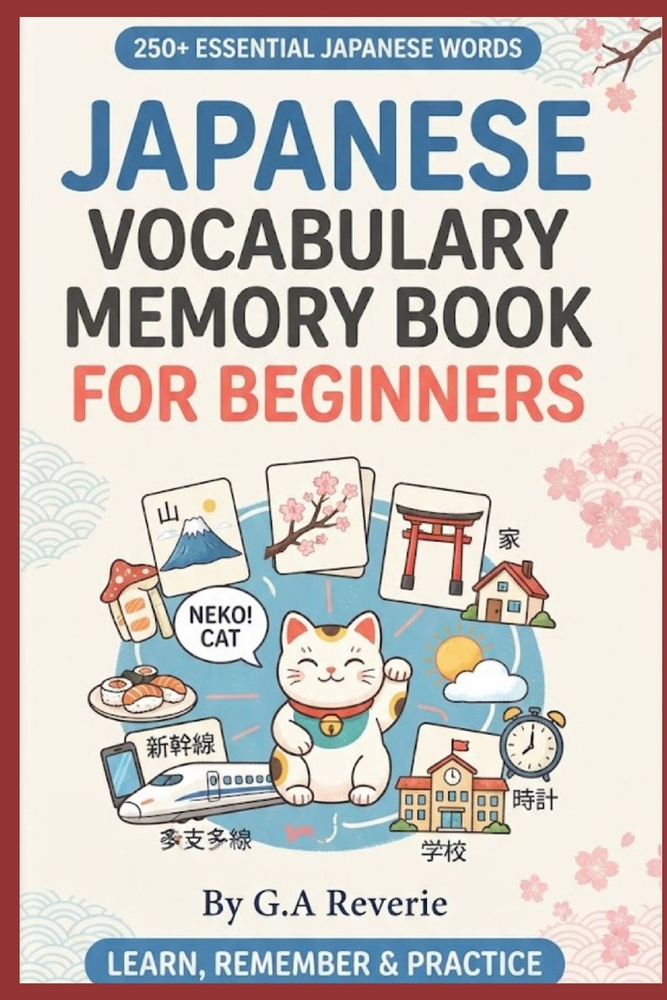 Japanese Vocabulary Memory Book for Beginners: Learn 250+ Essential Japanese Words with Memory Clues, Reading Practice, English Meanings & Recall Exer cover