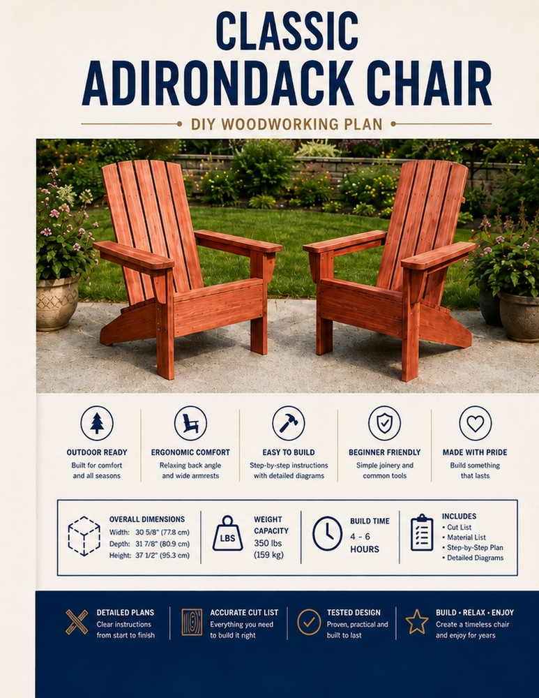 Classic Adirondack Chair: DIY Woodworking Plans with Cut List, Materials, Dimensions and Step-by-Step Instructions cover