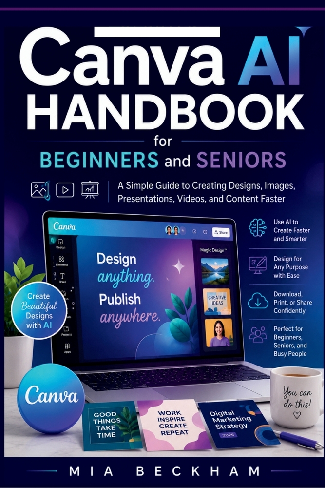 Updated Canva AI Handbook for Beginners and Seniors: A Simple Guide to Creating Designs, Images, Presentations, Videos, and Content Faster cover