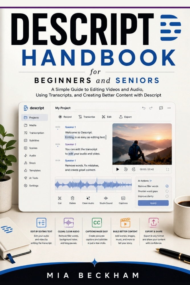 Updated Descript Handbook for Beginners and Seniors: A Simple Guide to Editing Videos, Podcasts, Recordings, and Content Without Complicated Tools cover