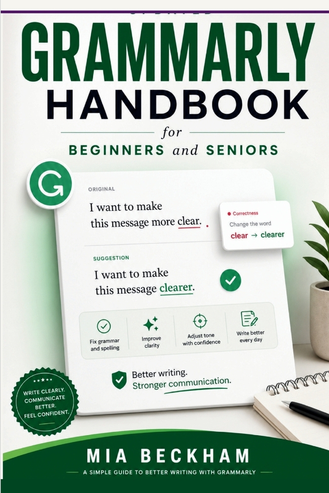 Updated Grammarly Handbook for Beginners and Seniors: A Simple Guide to Writing Clearly, Fixing Mistakes, Improving Tone, and Communicating Better cover