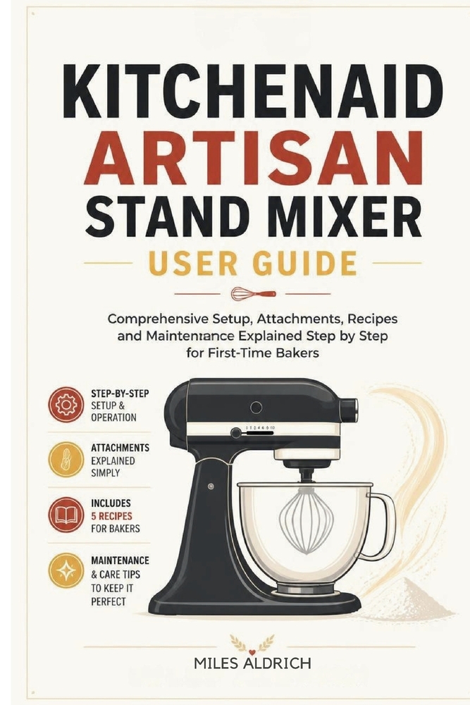 KitchenAid Artisan Stand Mixer User Guide: Comprehensive Setup, Attachments, Recipes and Maintenance Explained Step by Step for First-Time Bakers cover