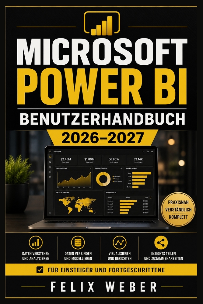 Microsoft Power Bi Benutzerhandbuch 2026-2027: Praxisnaher Einstieg in Datenimport, Transformation, Modellierung, DAX-Formeln, Visualisierungen, Dashb cover