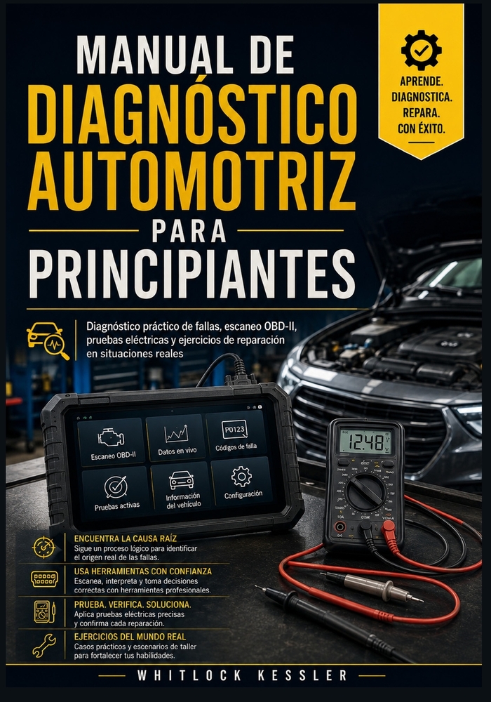 Manual de diagnóstico automotriz para principiantes: Diagnóstico práctico de fallas, escaneo OBD-II, pruebas eléctricas y ejercicios de reparación en cover