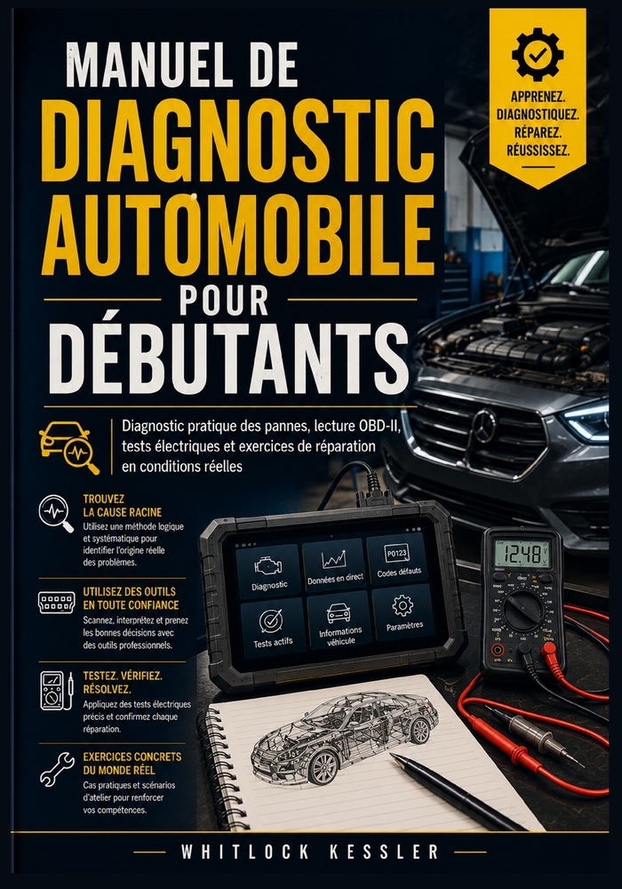 Manuel de diagnostic automobile pour débutants: Diagnostic pratique des pannes, lecture OBD-II, tests électriques et exercices de réparation en condit cover