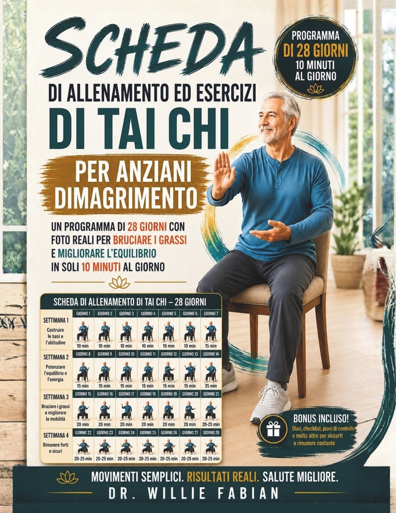 Scheda di Allenamento ed Esercizi di Tai Chi per Anziani Dimagrimento: Un Programma Di 28 Giorni Con Foto Reali Per Bruciare I Grassi E Migliorare L'e cover