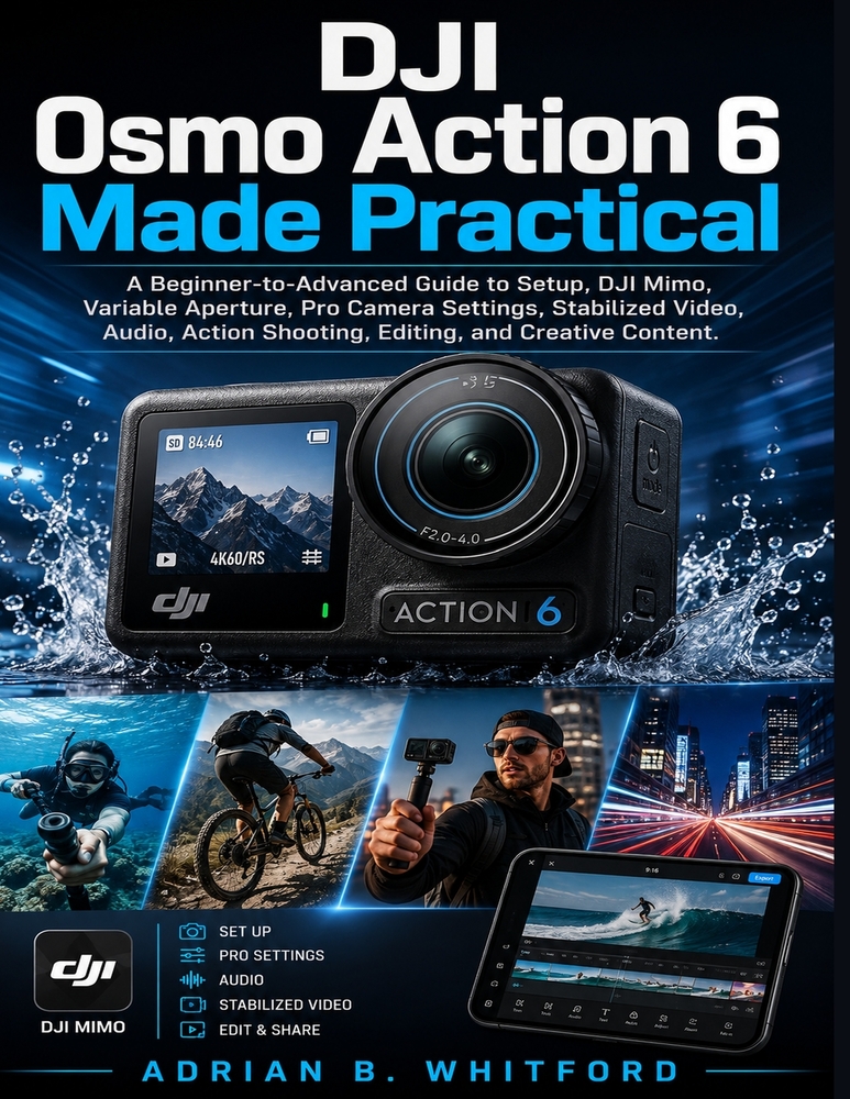 DJI Osmo Action 6 Made Practical: A Beginner-to-Advanced Guide to Setup, DJI Mimo, Variable Aperture, Pro Camera Settings, Stabilized Video, Audio, Ac cover