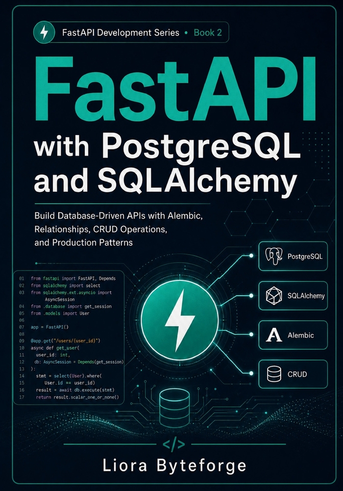 FastAPI with PostgreSQL and SQLAlchemy: Build database-driven Python APIs with FastAPI, PostgreSQL, SQLAlchemy, Alembic, relationships, CRUD operation cover