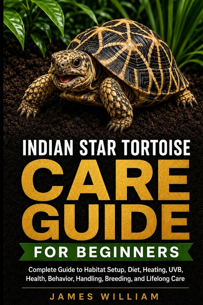 Indian Star Tortoise Care Guide for Beginners: Complete Guide to Habitat Setup, Diet, Heating, UVB, Health, Behavior, Handling, Breeding, and Lifelong cover