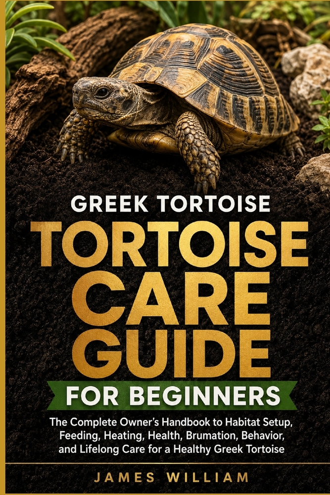 Greek Tortoise Care Guide for Beginners: The Complete Owner's Handbook to Habitat Setup, Feeding, Heating, Health, Brumation, Behavior, and Lifelong C cover
