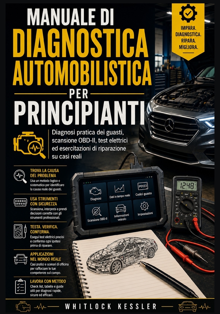Manuale di diagnostica automobilistica per principianti: Diagnosi pratica dei guasti, scansione OBD-II, test elettrici ed esercitazioni di riparazione cover
