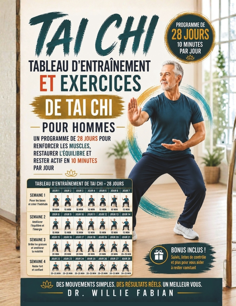 Tableau D'entraînement Et Exercices De Tai Chi Pour Hommes: Un Programme De 28 Jours Pour Renforcer Les Muscles, Restaurer L'équilibre Et Rester Actif cover