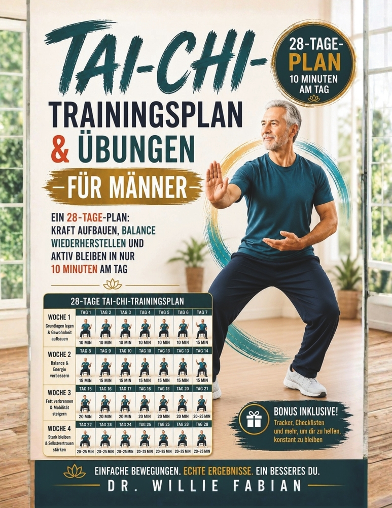 Tai-Chi-Trainingsplan & Übungen für Männer: Ein 28-Tage-Plan: Kraft aufbauen, Balance Wiederherstellen Und Aktiv Bleiben In Nur 10 Minuten am Tag cover