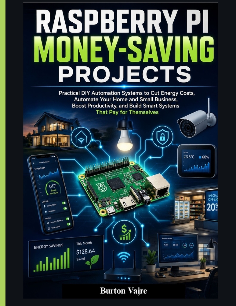 Raspberry Pi Money-Saving Projects: Practical DIY Automation Systems to Cut Energy Costs, Automate Your Home and Small Business, Boost Productivity, a cover