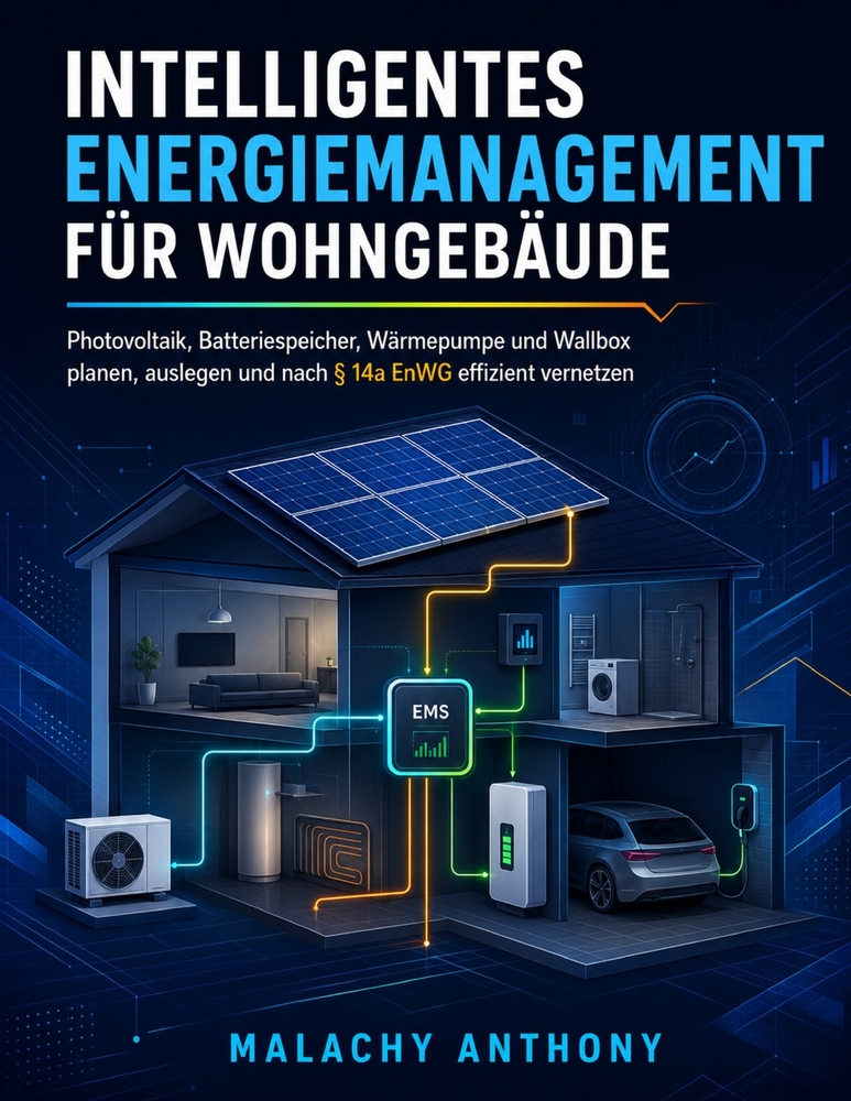 Intelligentes Energiemanagement für Wohngebäude: Photovoltaik, Batteriespeicher, Wärmepumpe und Wallbox planen, auslegen und nach § 14a EnWG effizient cover
