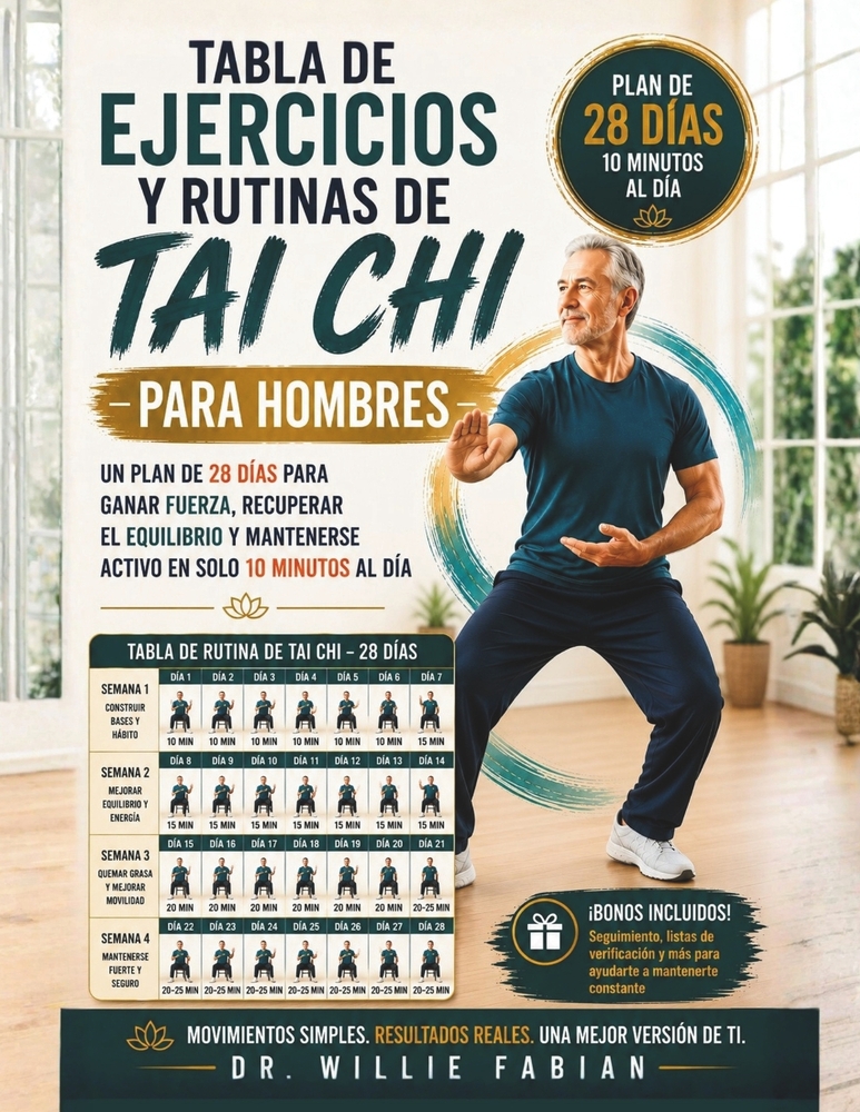 Tabla De Ejercicios Y Rutinas De Tai Chi Para Hombres: Un Plan De 28 Días Para Ganar Fuerza, Recuperar El Equilibrio Y Mantenerse Activo En Solo 10 Mi cover