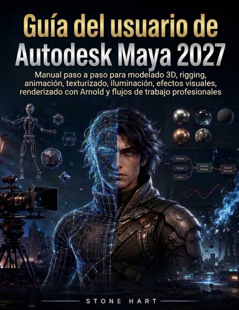 Guía del usuario de Autodesk Maya 2027: Manual paso a paso para modelado 3D, rigging, animación, texturizado, iluminación, efectos visuales, renderiza cover