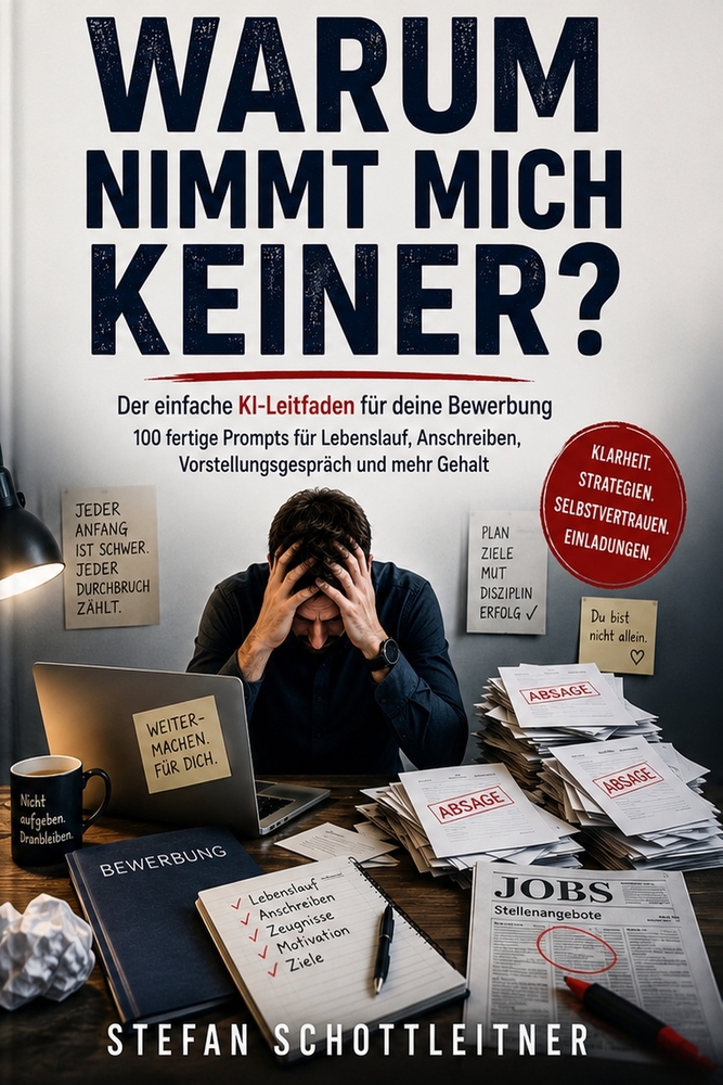 Warum nimmt mich keiner ?: Der einfache KI-Leitfaden für deine Bewerbung - 100 fertige Prompts für Lebenslauf, Anschreiben, Gehaltsverhandlungen und v cover