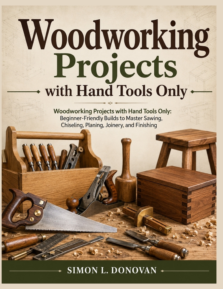 Woodworking projects with hand tools only: Woodworking Projects with Hand Tools Only: Beginner Friendly Builds to Master Sawing, Chiseling, Planing, J cover
