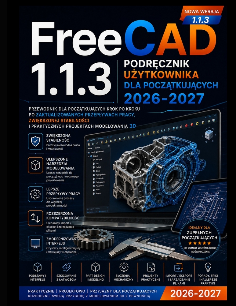 FreeCAD 1.1.3 Podręcznik użytkownika Dla początkujących 2026-2027: Przewodnik dla początkujących krok po kroku po zaktua cover